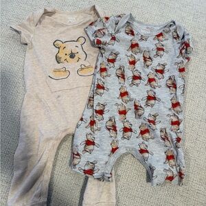 Disney Pooh Bear Beige and Gray Baby Rompers